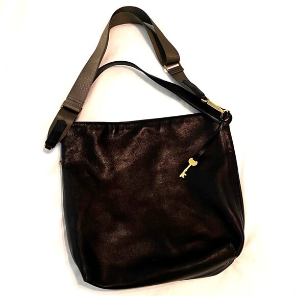 Fossil Brown Leather Hobo Shoulder Purse with Pockets, Hang Tag Key Z86980 - Picture 1 of 13